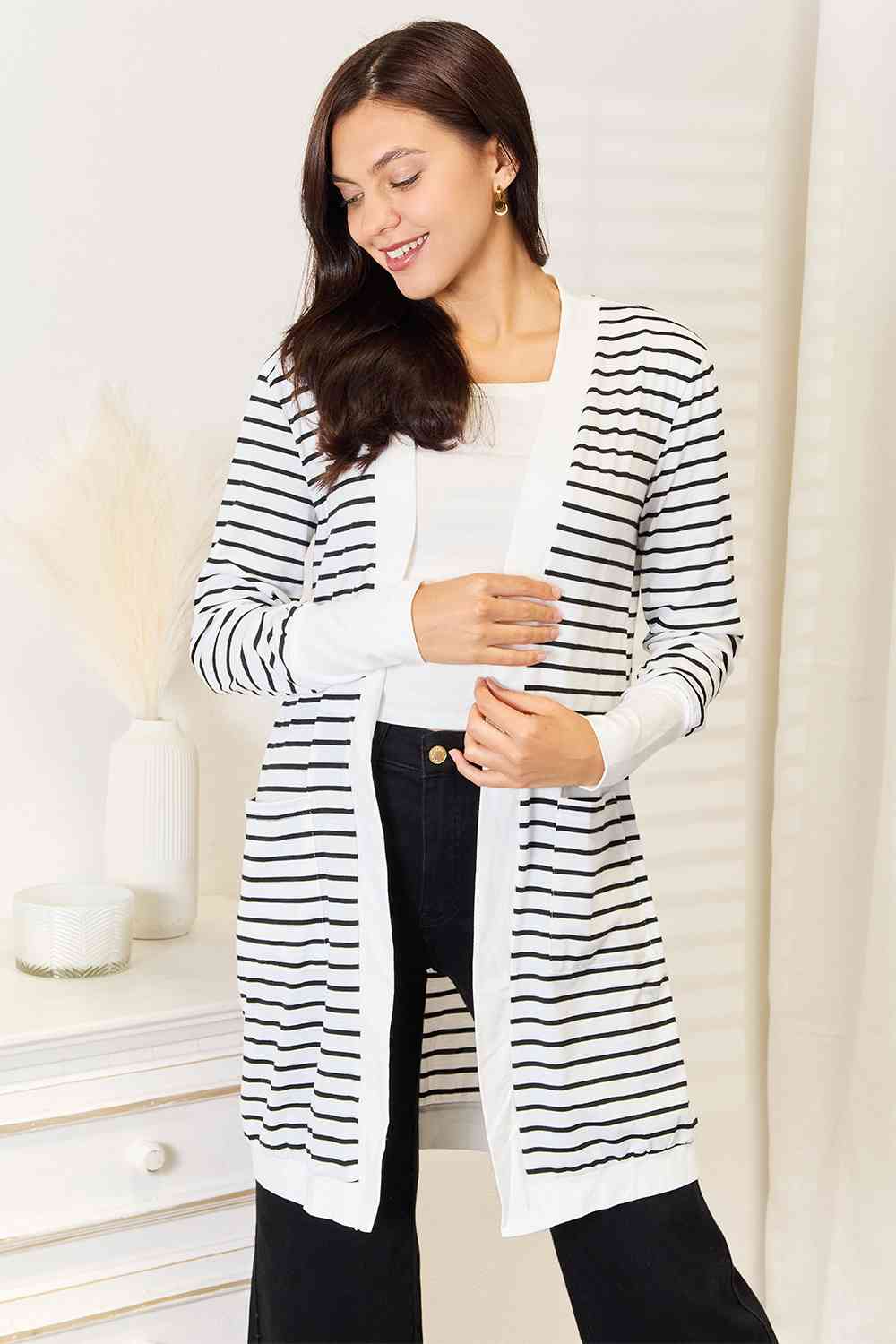 Carolina Striped Open Front Cardigan - Bella Blue Styles