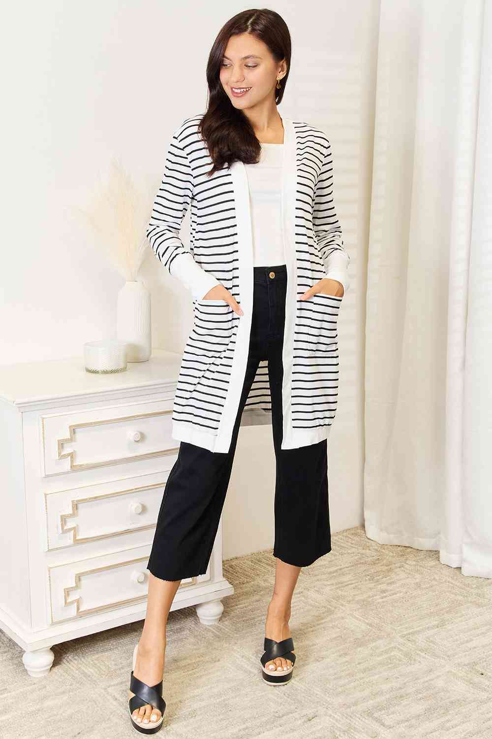 Carolina Striped Open Front Cardigan - Bella Blue Styles