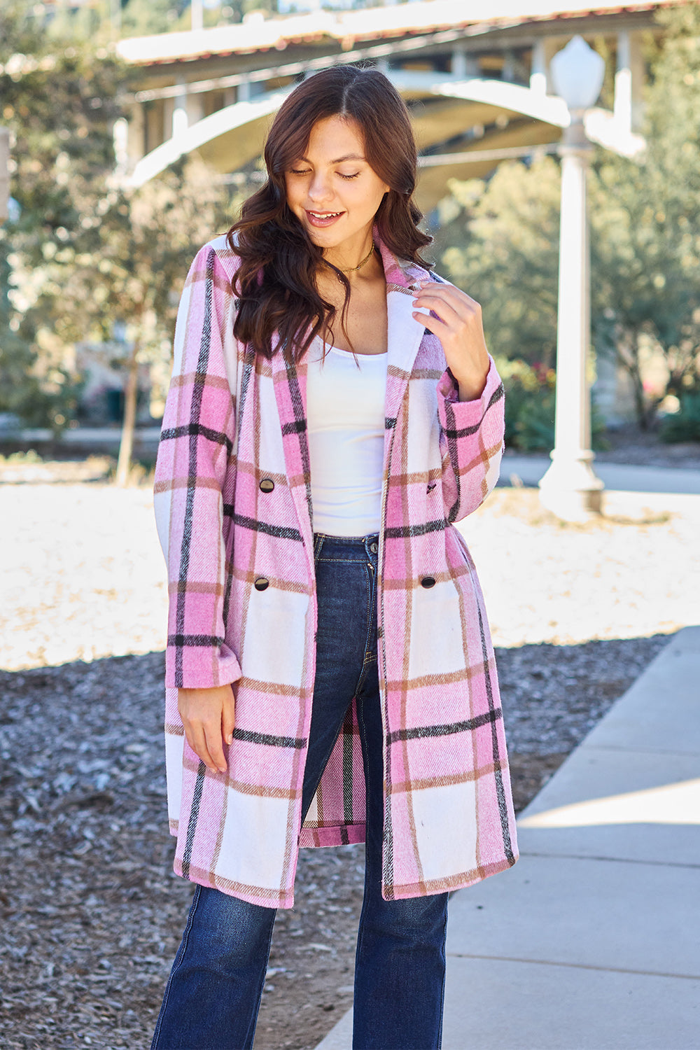 Raquelle Plaid Button Up Lapel Collar Coat