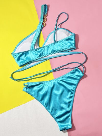 Chain Detail Crisscross Bikini Set - Bella Blue Styles