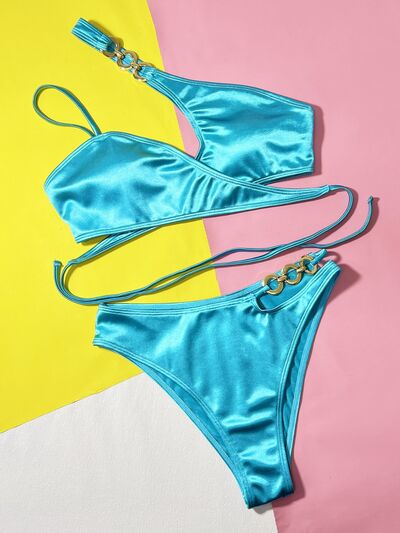 Chain Detail Crisscross Bikini Set - Bella Blue Styles