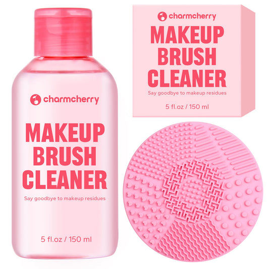 CharmCherry Makeup Brush Cleaner Kit (5 fl.oz), Clean Makeup Brush Cleaner Solution, Makeup Brush Cleaner, Makeup Brush Shampoo, Beauty Sponge, Powder Puff, Makeup Brush Cleanser with Cleaning Mat - Bella Blue Styles