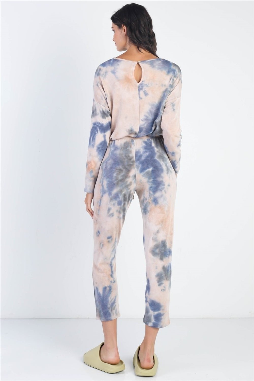 Cherish Apparel Tie - Dye Round Neck Long Sleeve Jumpsuit - Bella Blue Styles