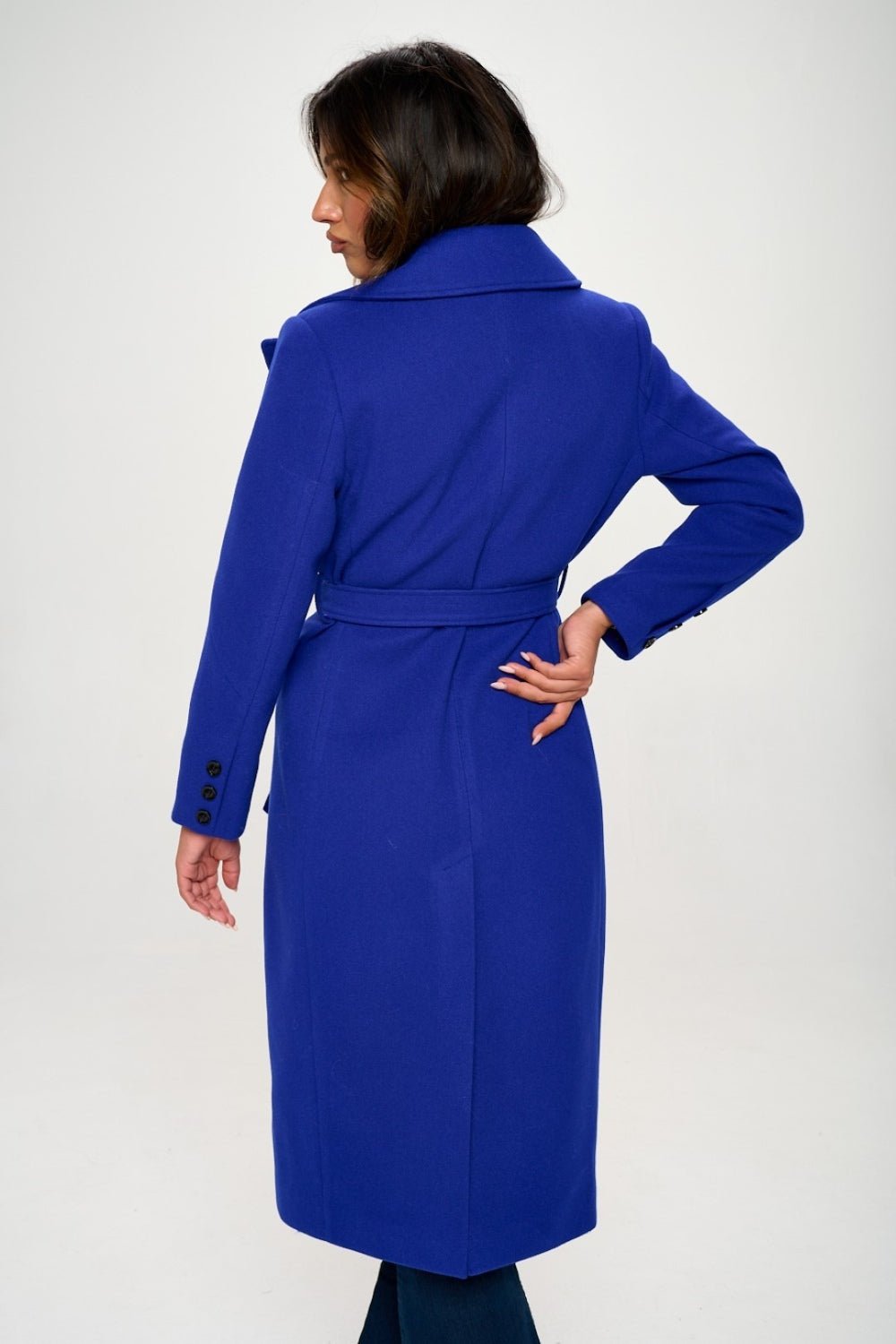 Coalition LA Double - Breasted Longline Coat with Belt - Bella Blue Styles