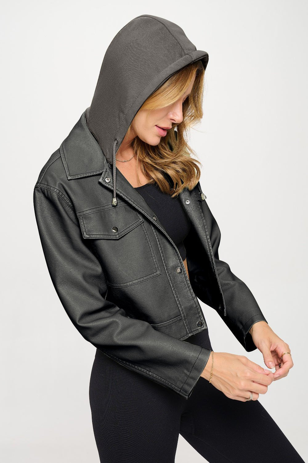 Coalition LA Snap Down Cropped Hooded Jacket - Bella Blue Styles