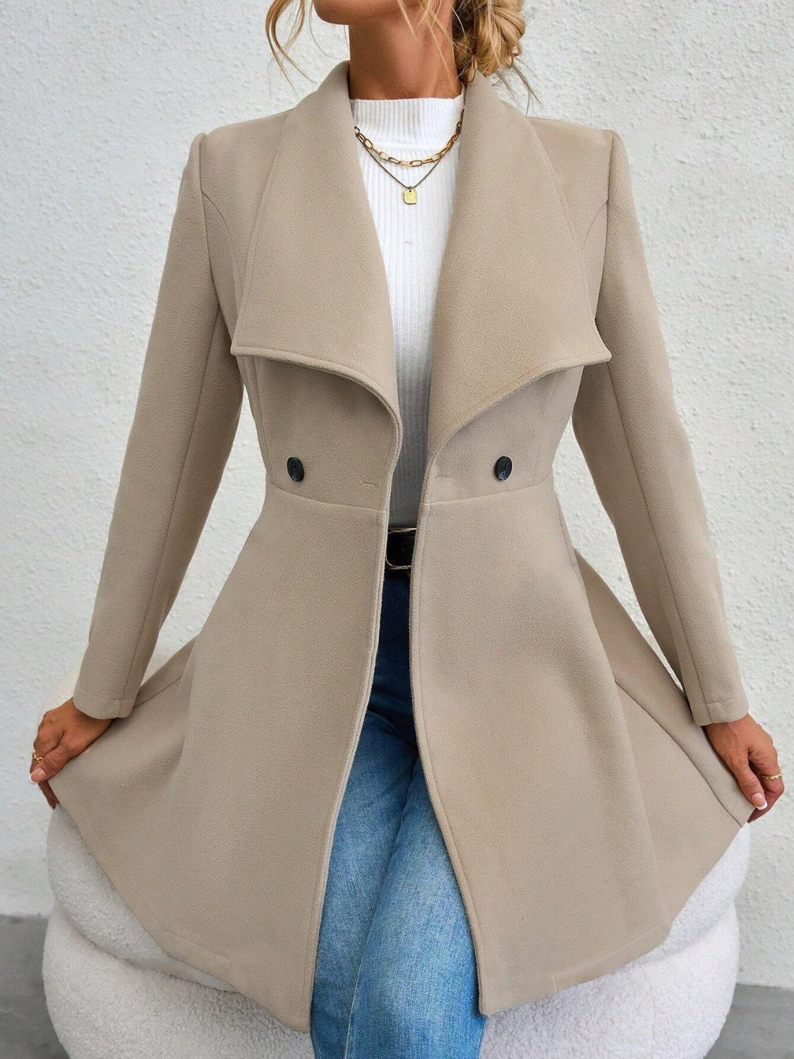 Collared Neck Button Up Long Sleeve Coat - Bella Blue Styles