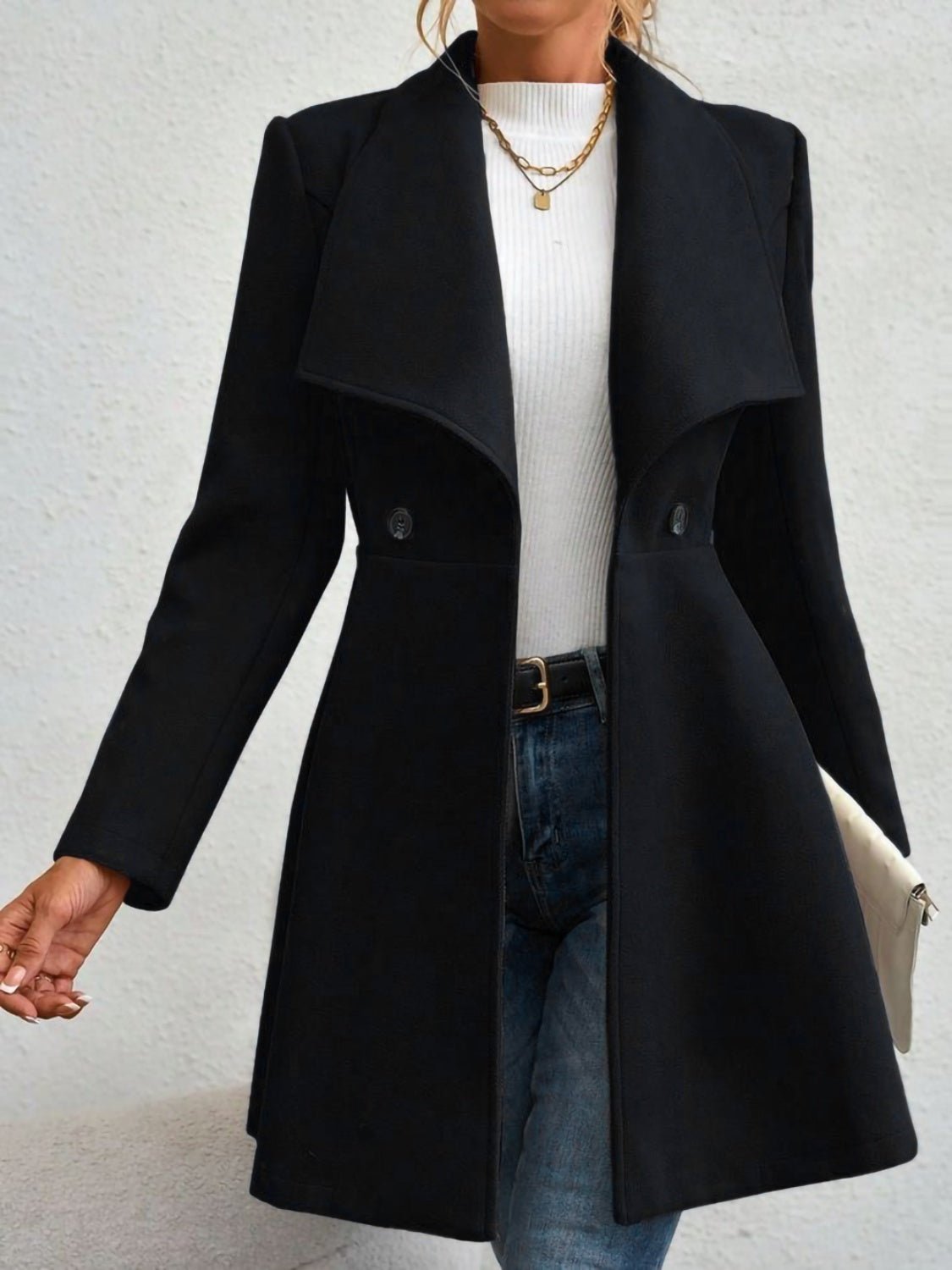 Collared Neck Button Up Long Sleeve Coat - Bella Blue Styles