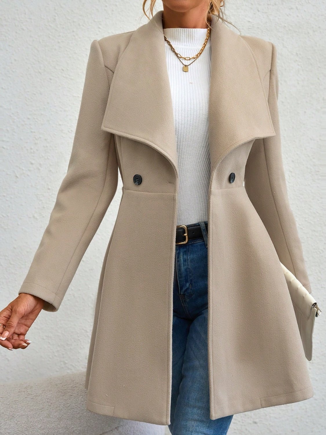 Collared Neck Button Up Long Sleeve Coat - Bella Blue Styles