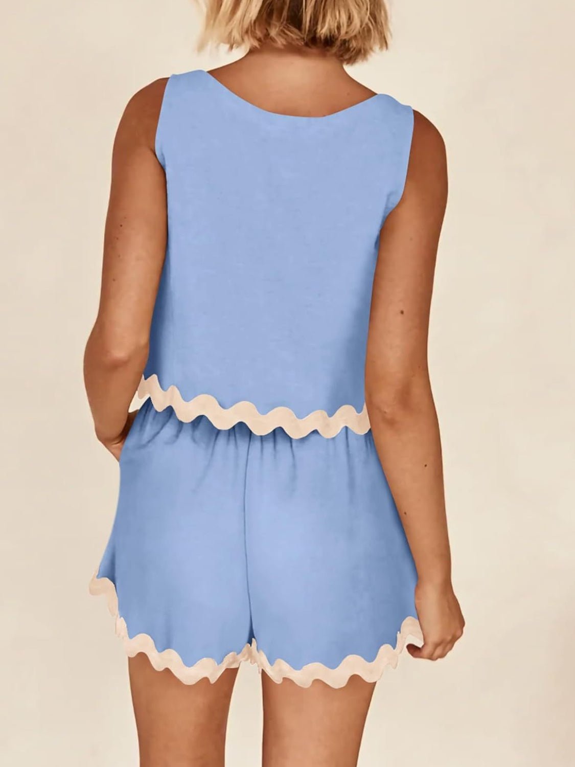 Contrast Trim Sleeveless Top and Shorts Set - Bella Blue Styles