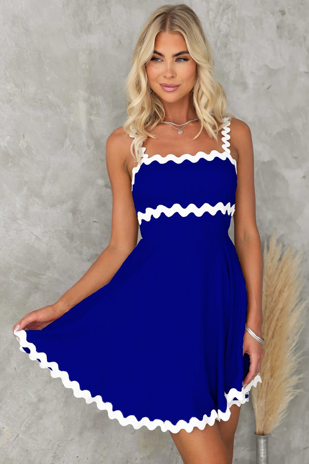 Contrast Trim Square Neck Mini Dress - Bella Blue Styles