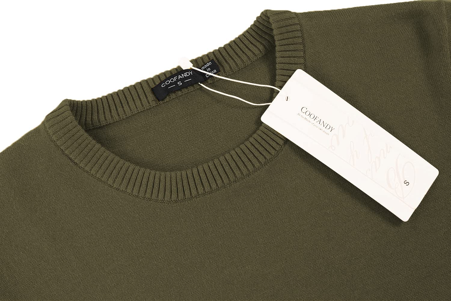 COOFANDY Men Casual Crew Neck Sweater Ribbed Knit Slim Fit Long Sleeve Pullover Top Army Green - Bella Blue Styles