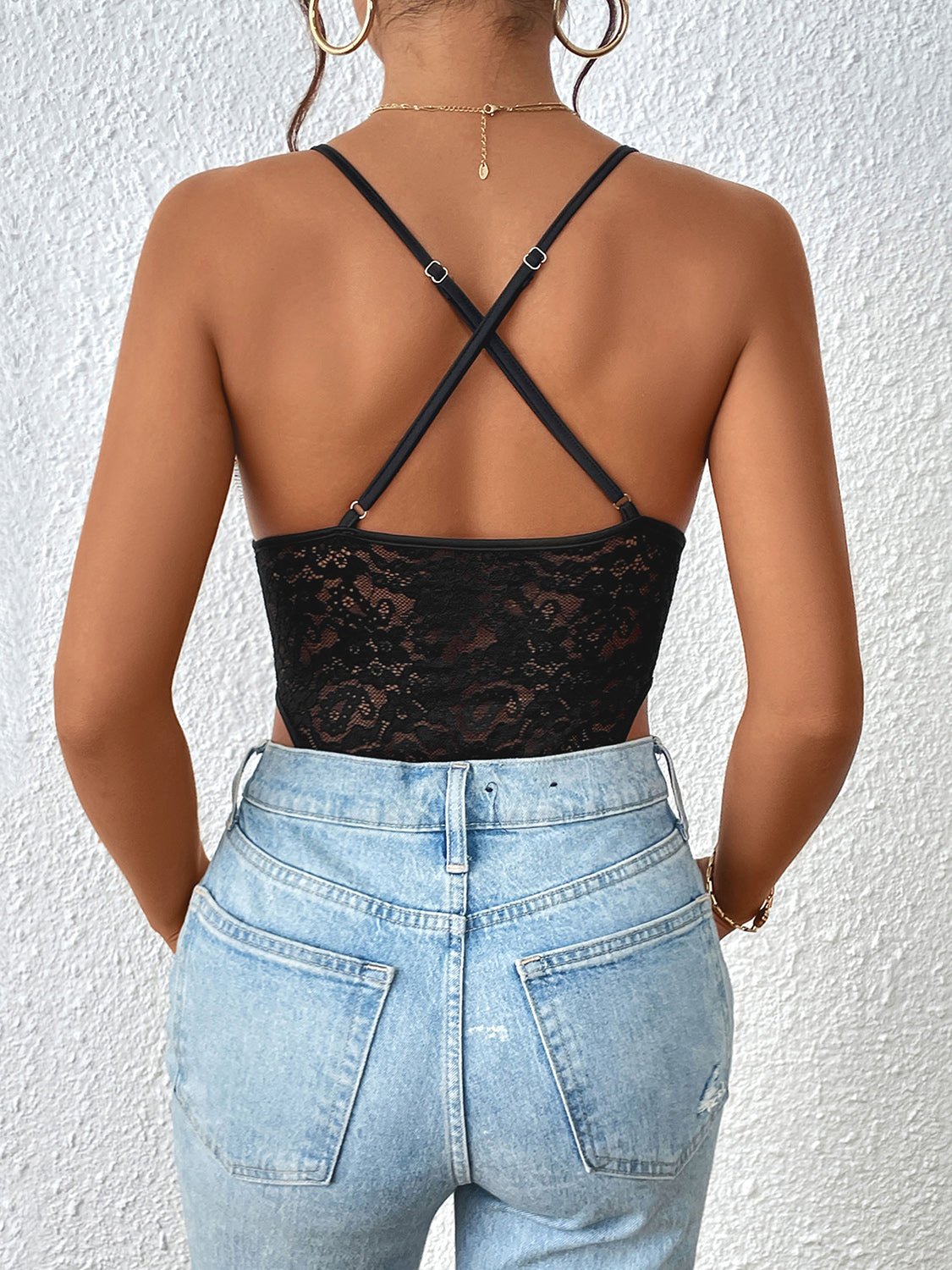 Crisscross Lace Spaghetti Strap Bodysuit - Bella Blue Styles