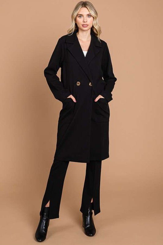 Culture Code Double Breast Lapel Collar Coat - Bella Blue Styles