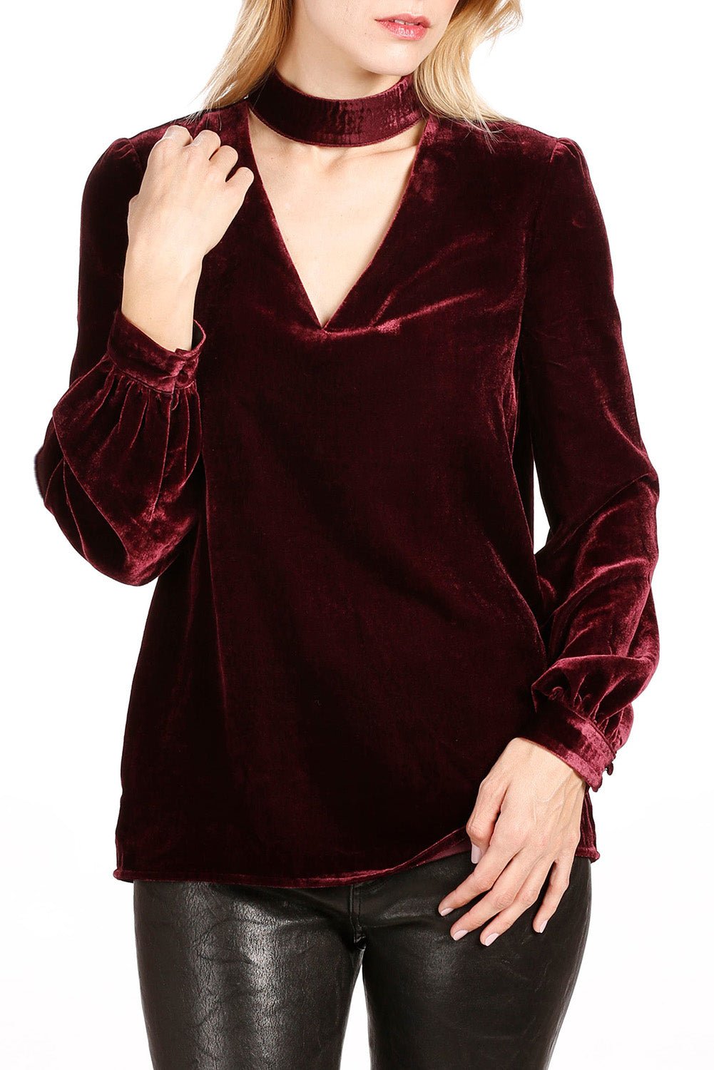 Cutout Long Sleeve Velvet Blouse - Bella Blue Styles