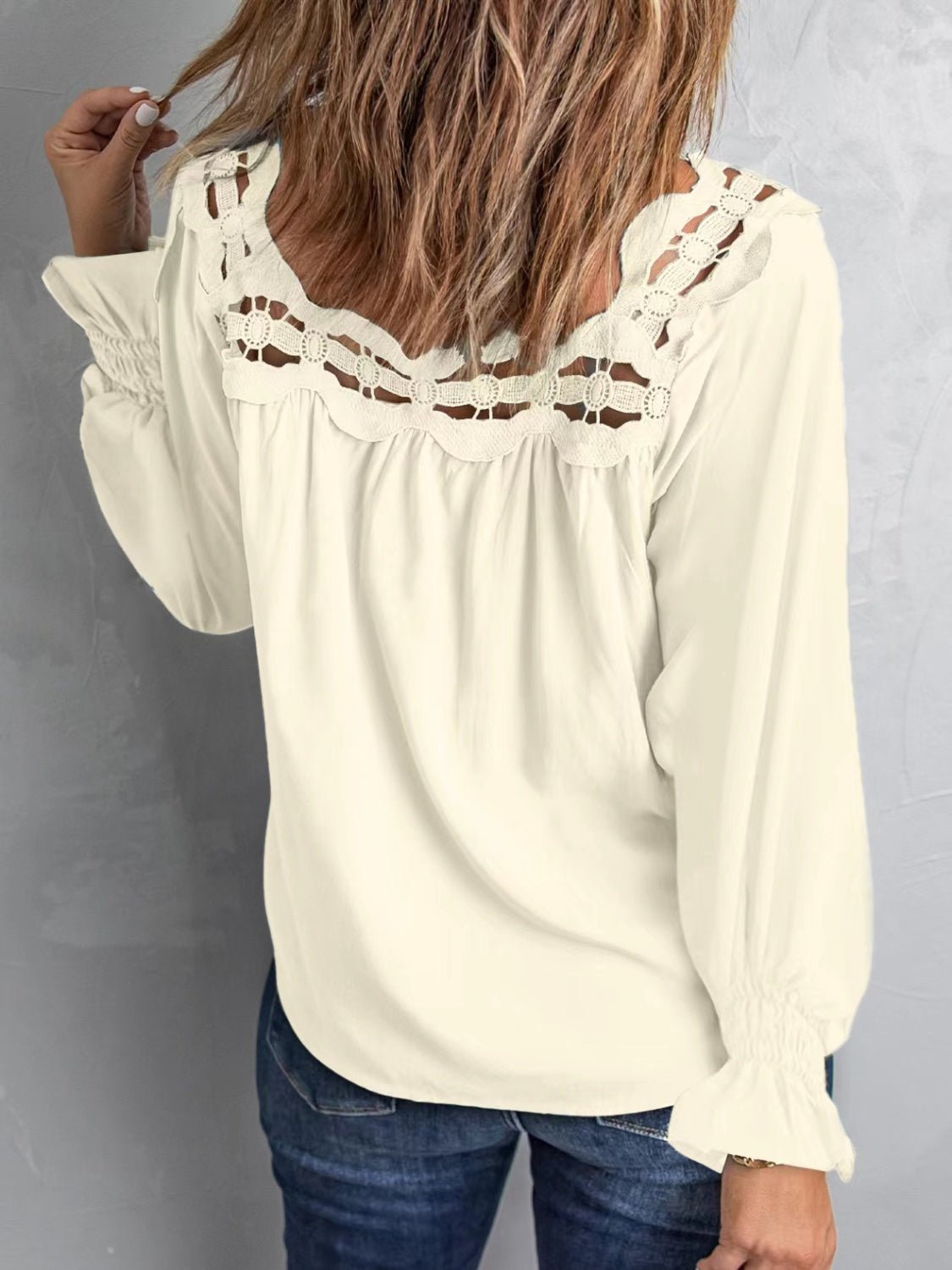 Cutout Square Neck Long Sleeve Blouse - Bella Blue Styles