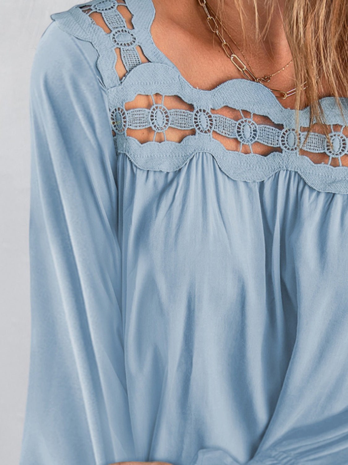 Cutout Square Neck Long Sleeve Blouse - Bella Blue Styles