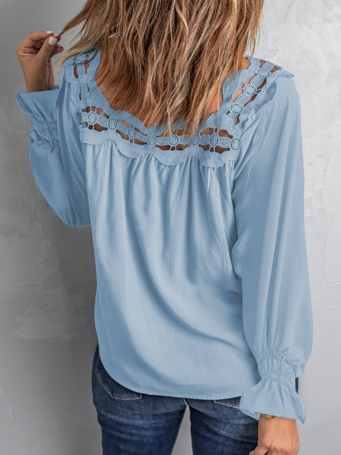 Cutout Square Neck Long Sleeve Blouse - Bella Blue Styles