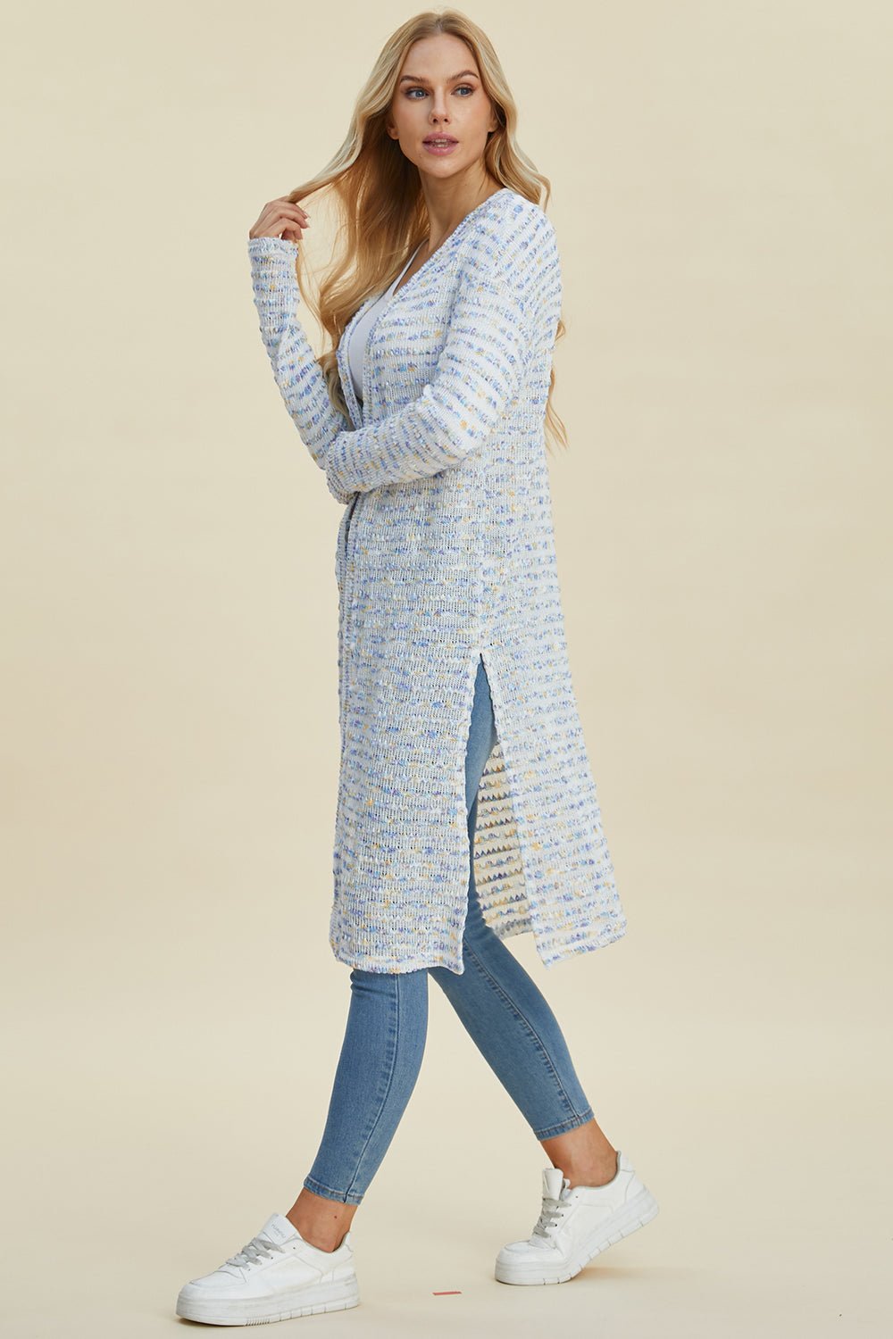 Double Take Full Size Open Front Longline Cardigan - Bella Blue Styles