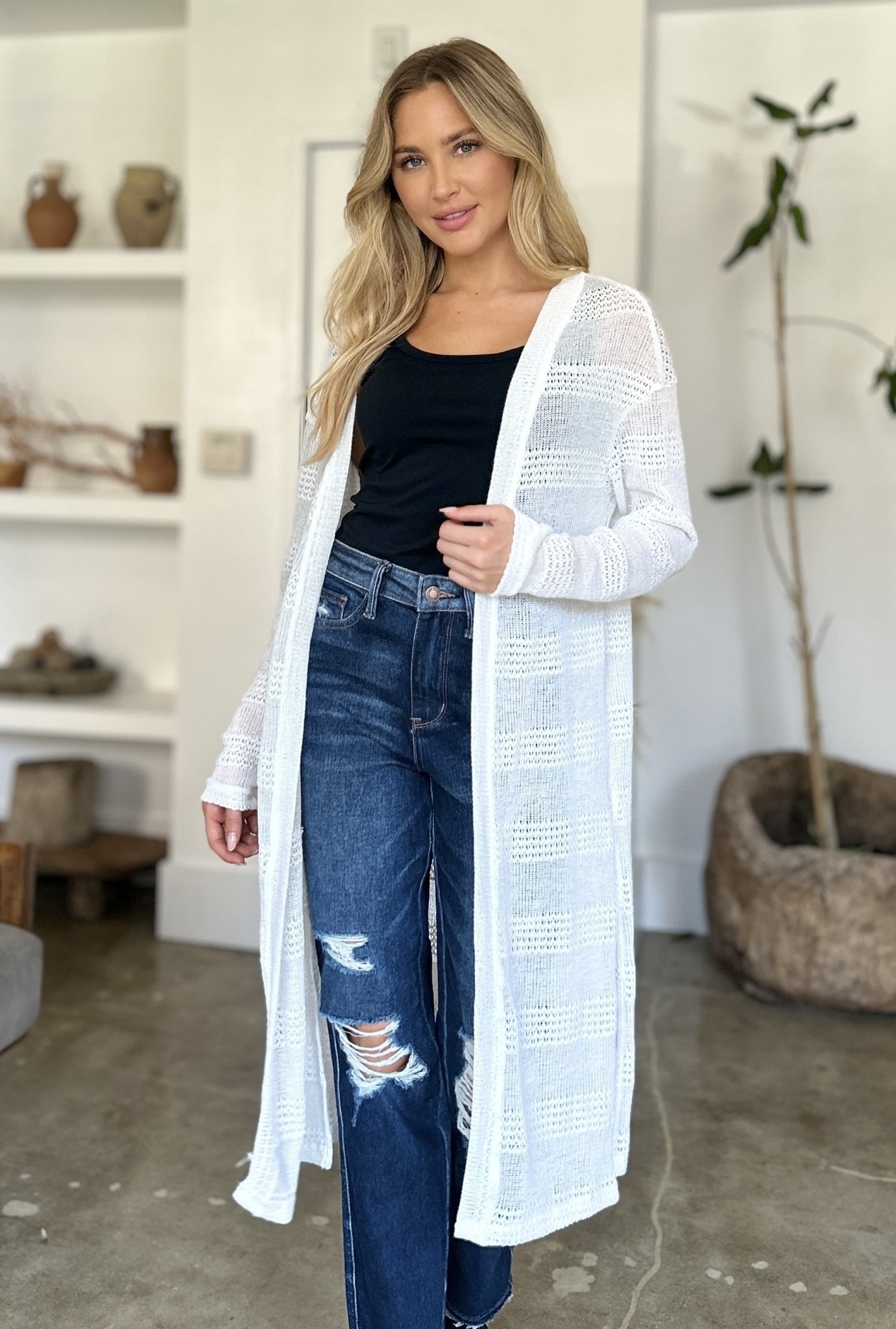 Double Take Full Size Open Front Longline Cardigan - Bella Blue Styles