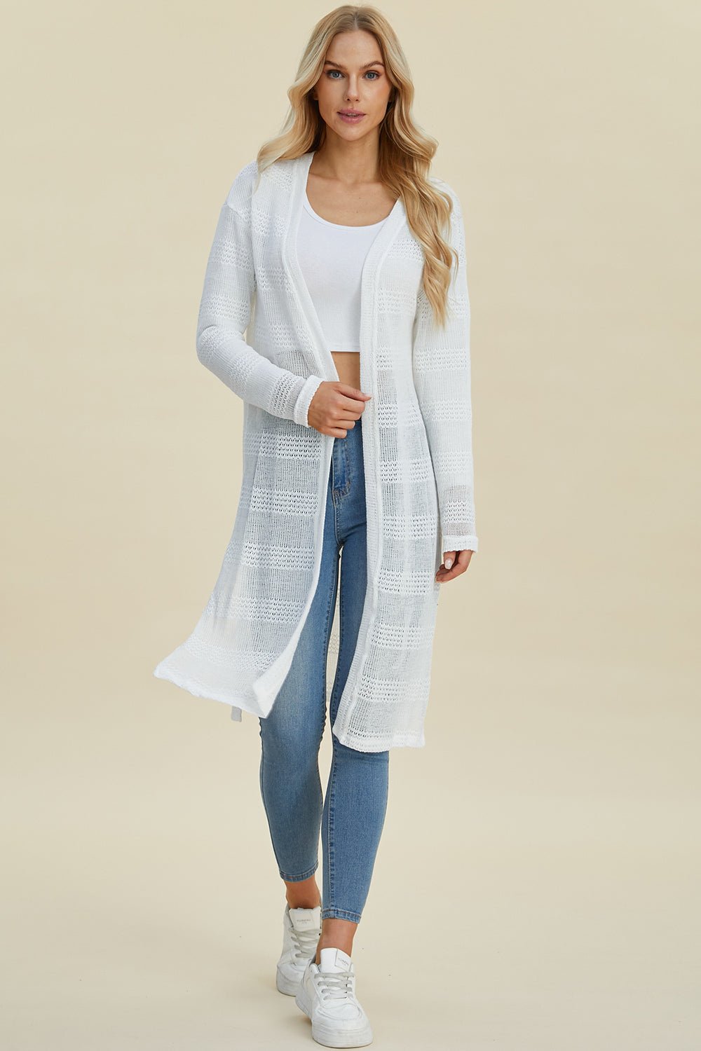 Double Take Full Size Open Front Longline Cardigan - Bella Blue Styles