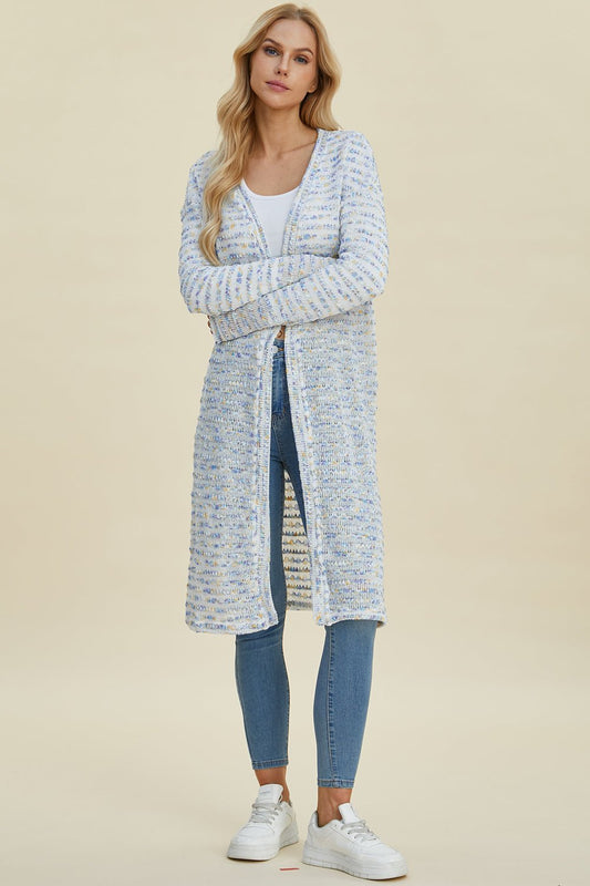 Double Take Full Size Open Front Longline Cardigan - Bella Blue Styles