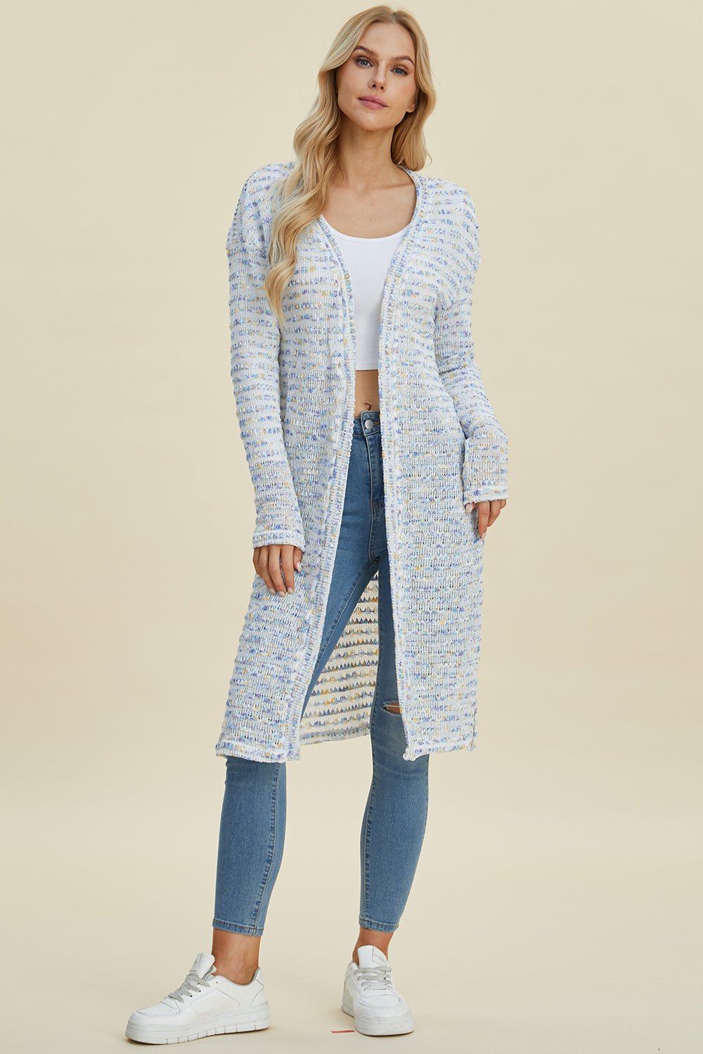 Double Take Full Size Open Front Longline Cardigan - Bella Blue Styles