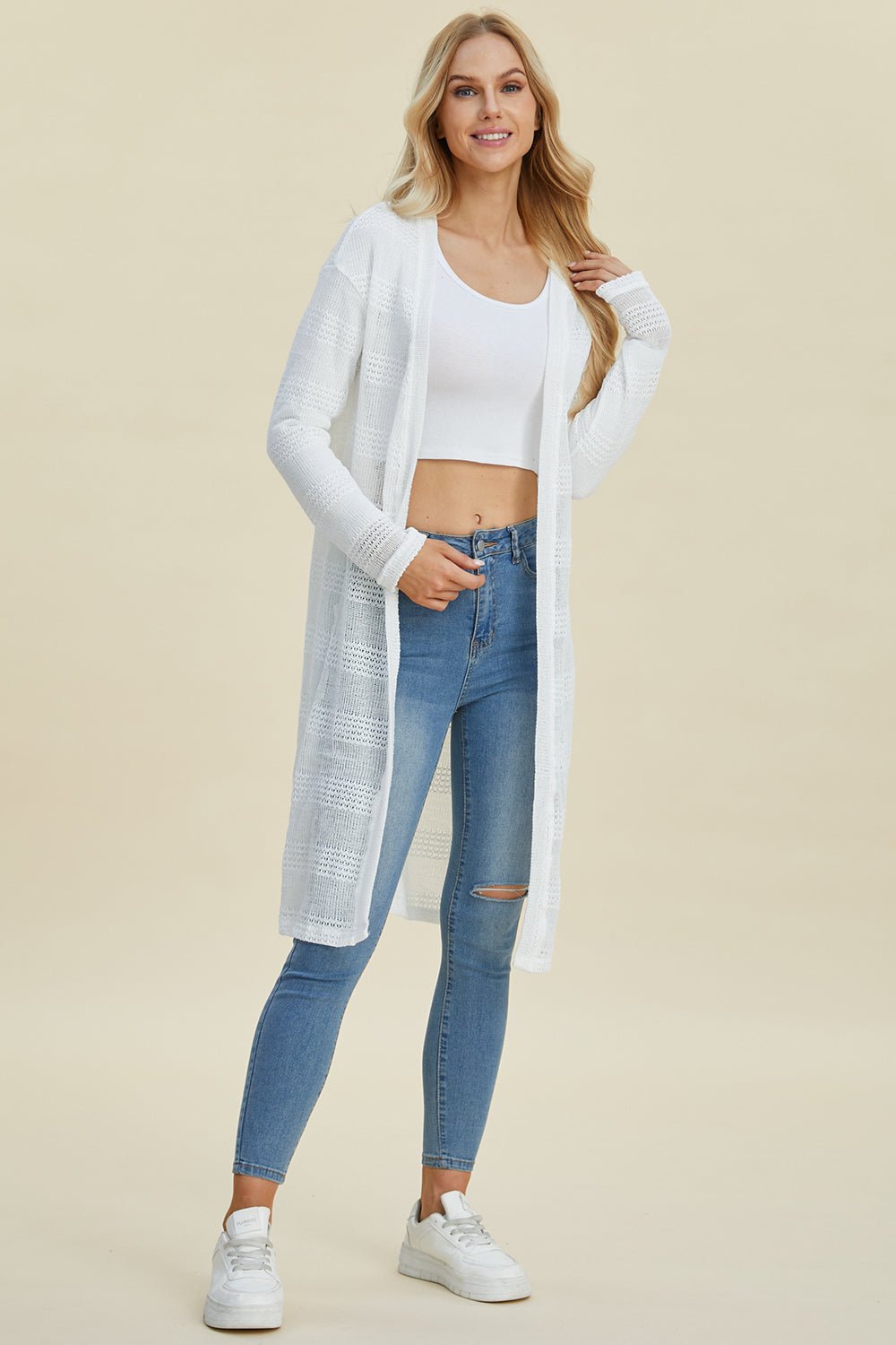 Double Take Full Size Open Front Longline Cardigan - Bella Blue Styles