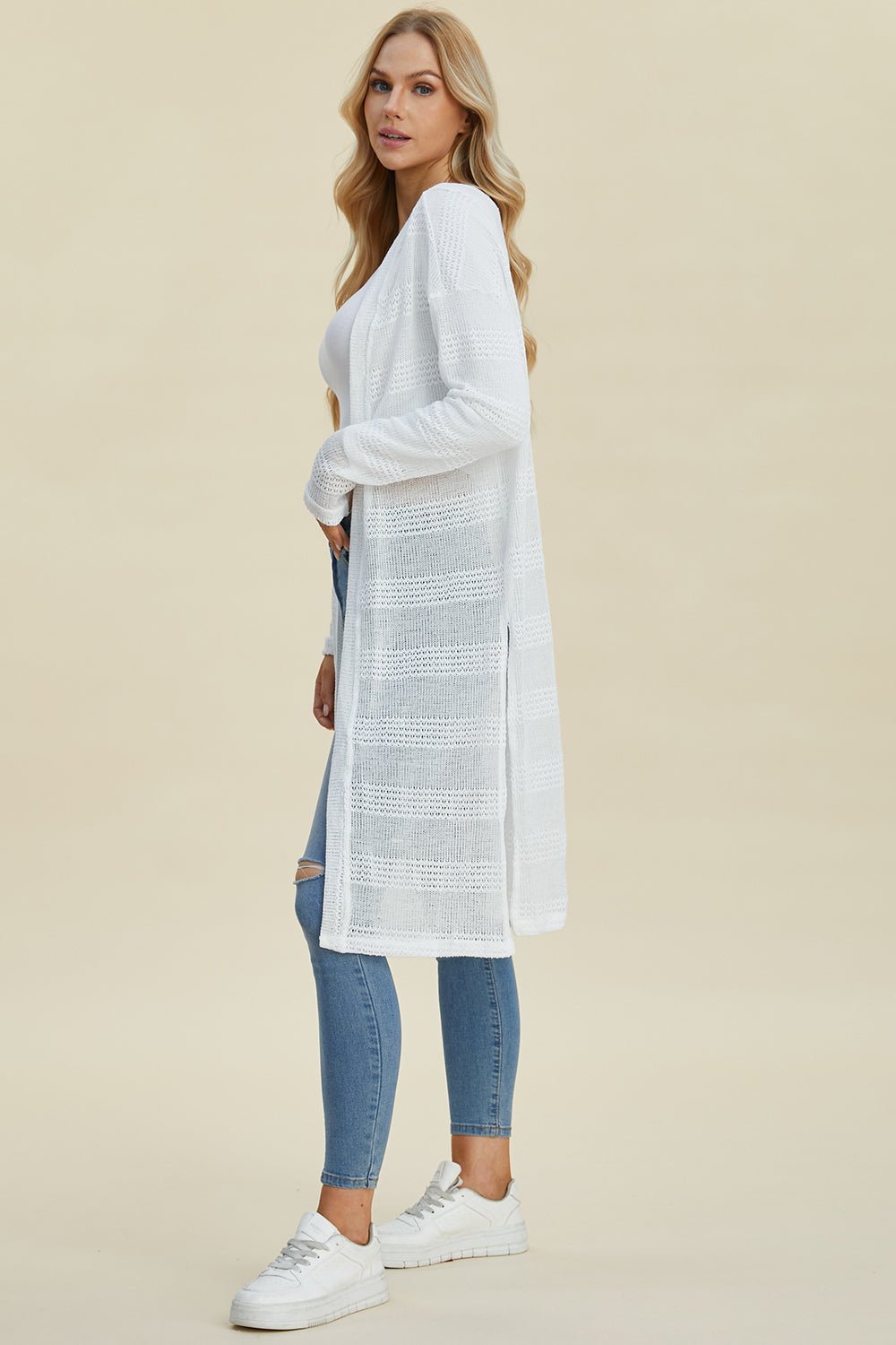 Double Take Full Size Open Front Longline Cardigan - Bella Blue Styles