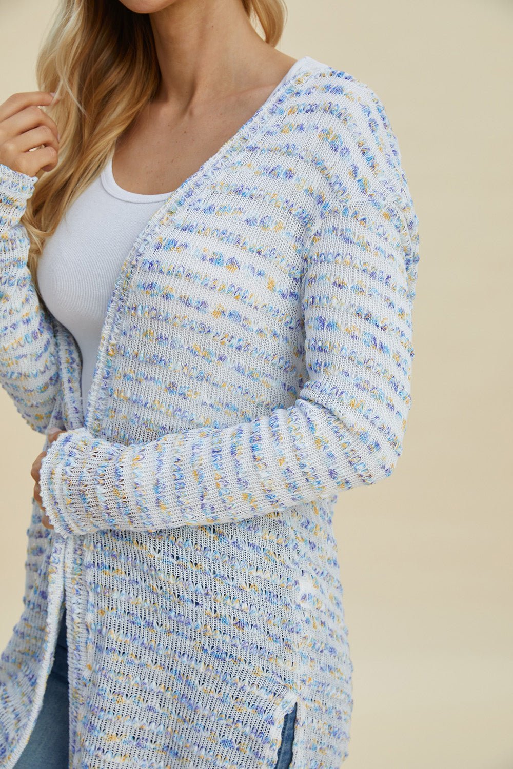 Double Take Full Size Open Front Longline Cardigan - Bella Blue Styles