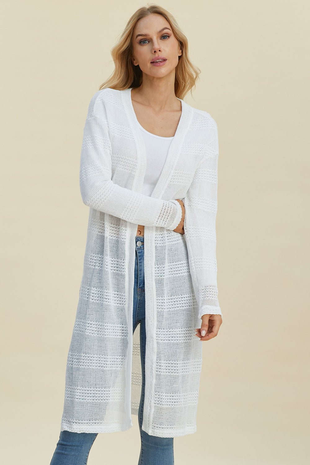 Double Take Full Size Open Front Longline Cardigan - Bella Blue Styles