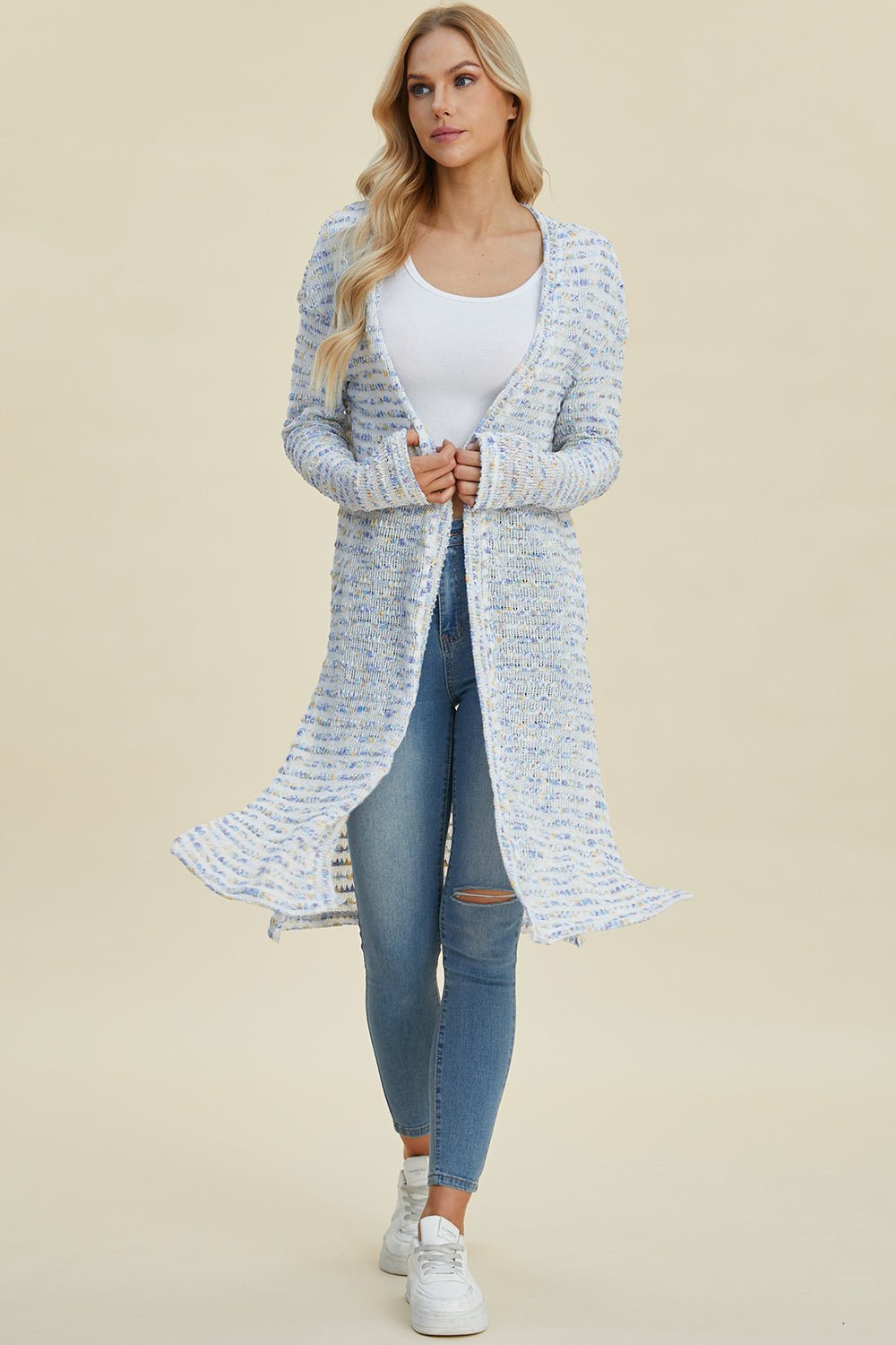 Double Take Full Size Open Front Longline Cardigan - Bella Blue Styles