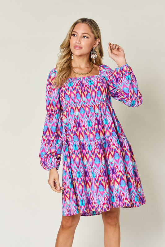 Double Take Full Size Printed Long Sleeve Dress - Bella Blue Styles