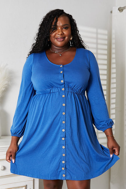 Double Take Scoop Neck Empire Waist Long Sleeve Magic Dress - Bella Blue Styles