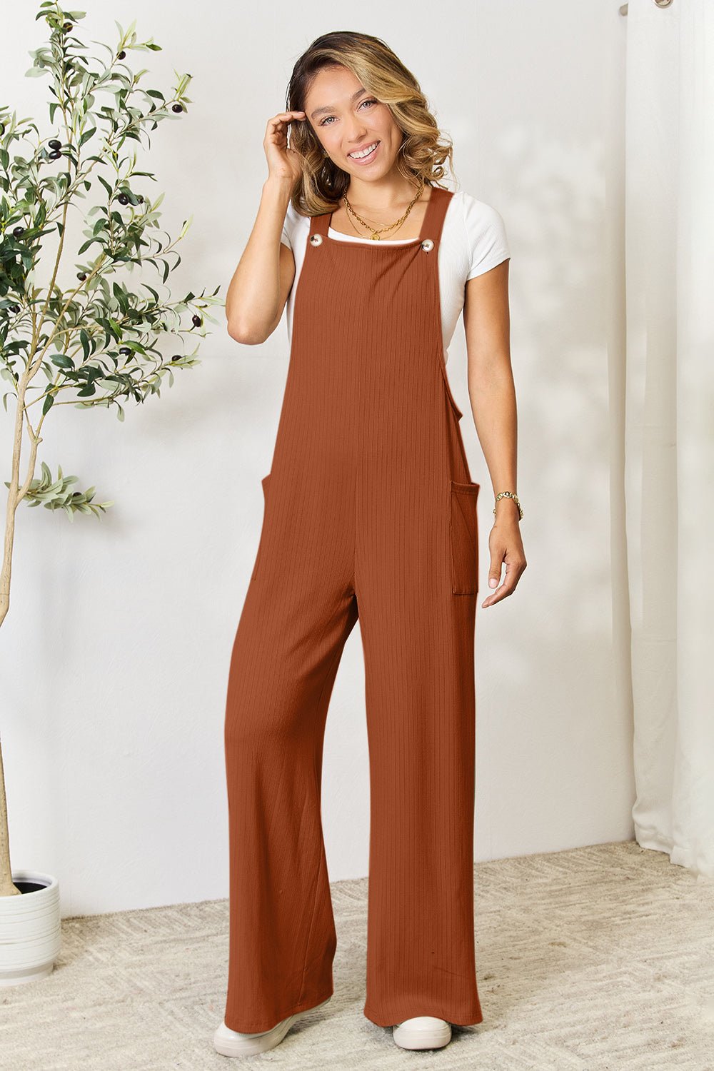 Double Take Wide Strap Overall with Pockets - Bella Blue Styles