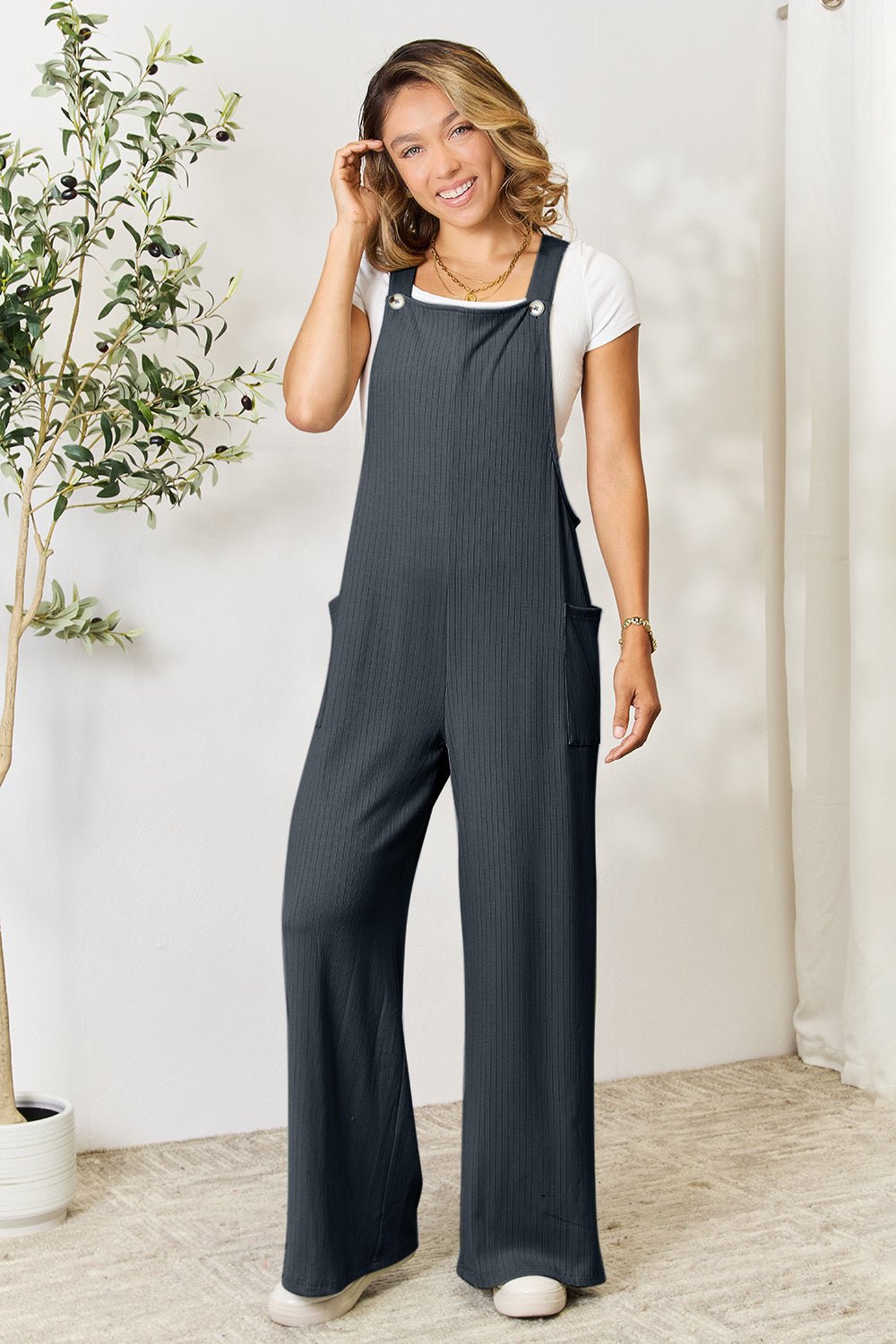 Double Take Wide Strap Overall with Pockets - Bella Blue Styles