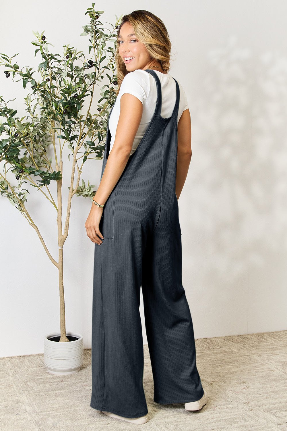 Double Take Wide Strap Overall with Pockets - Bella Blue Styles