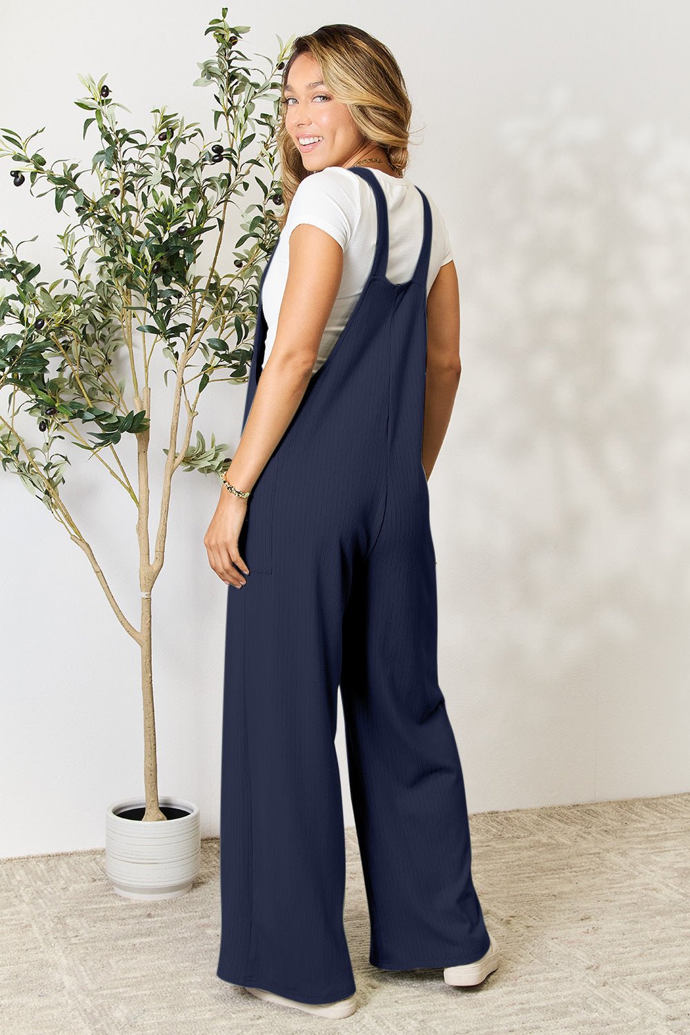 Double Take Wide Strap Overall with Pockets - Bella Blue Styles