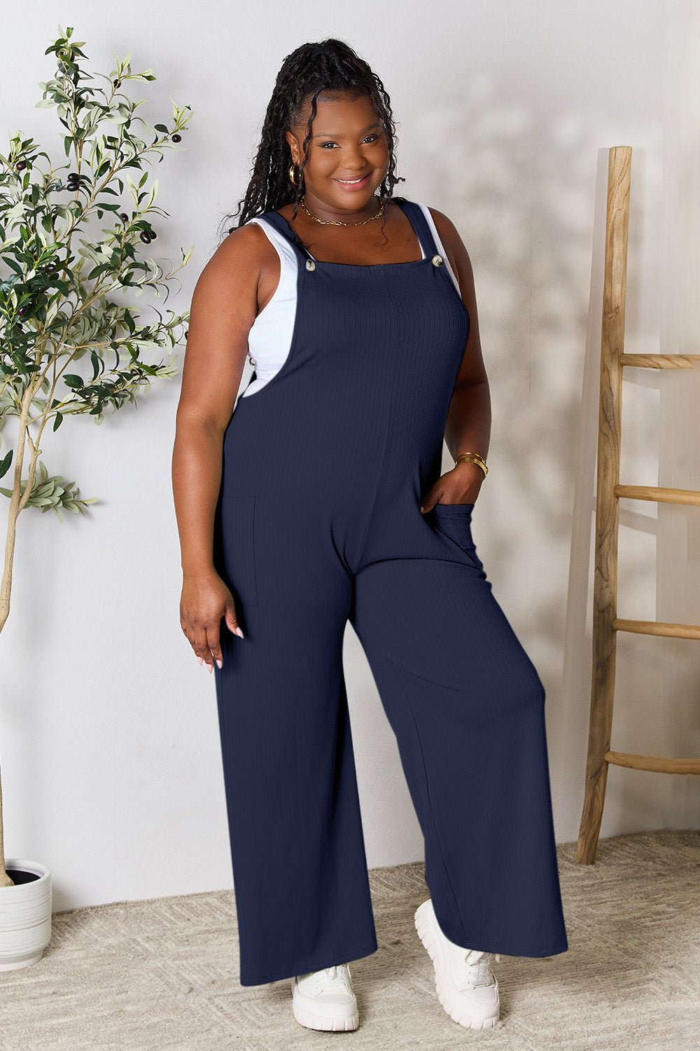 Double Take Wide Strap Overall with Pockets - Bella Blue Styles