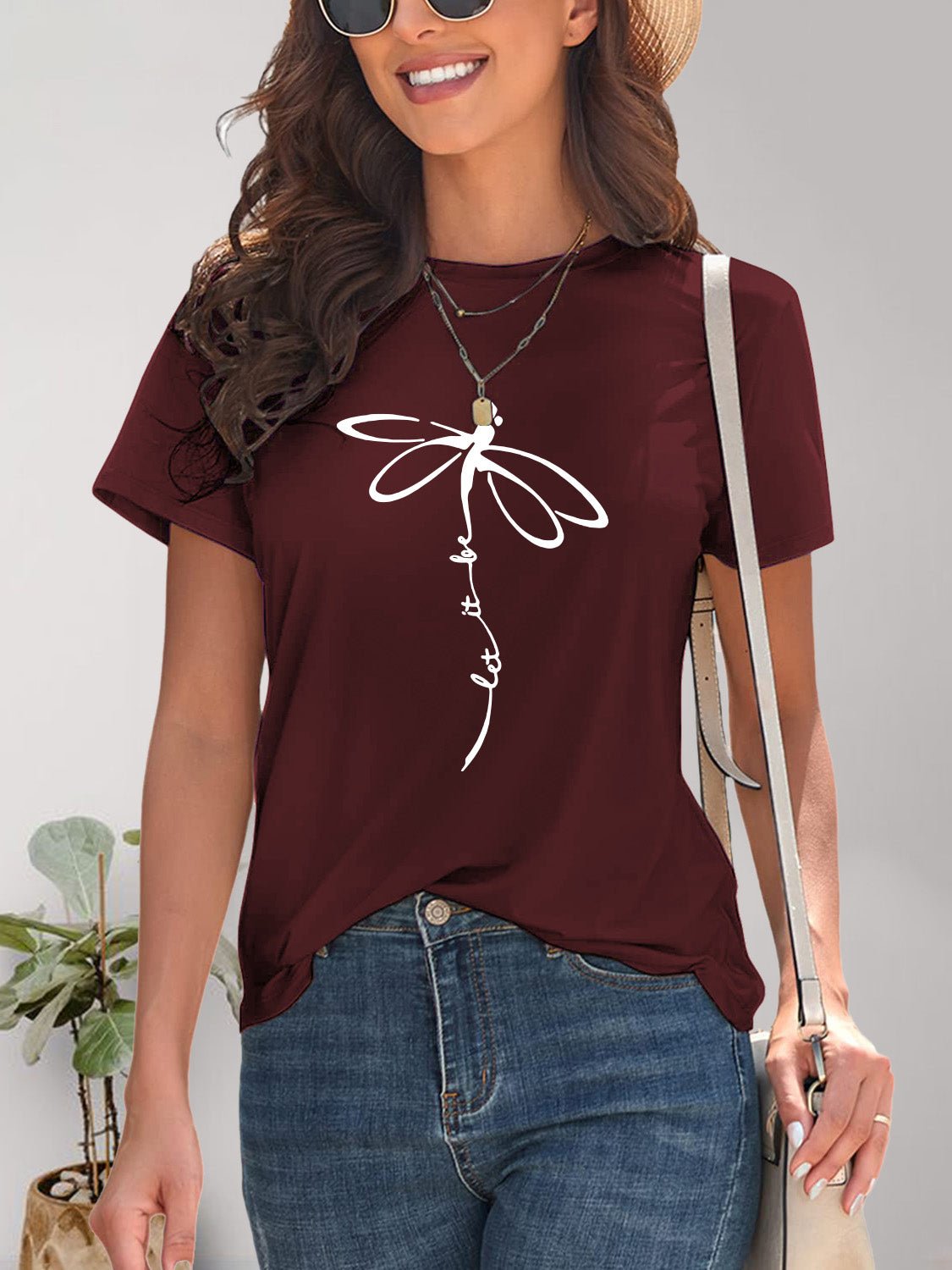 Dragonfly Graphic Round Neck Short Sleeve T-Shirt - Bella Blue Styles