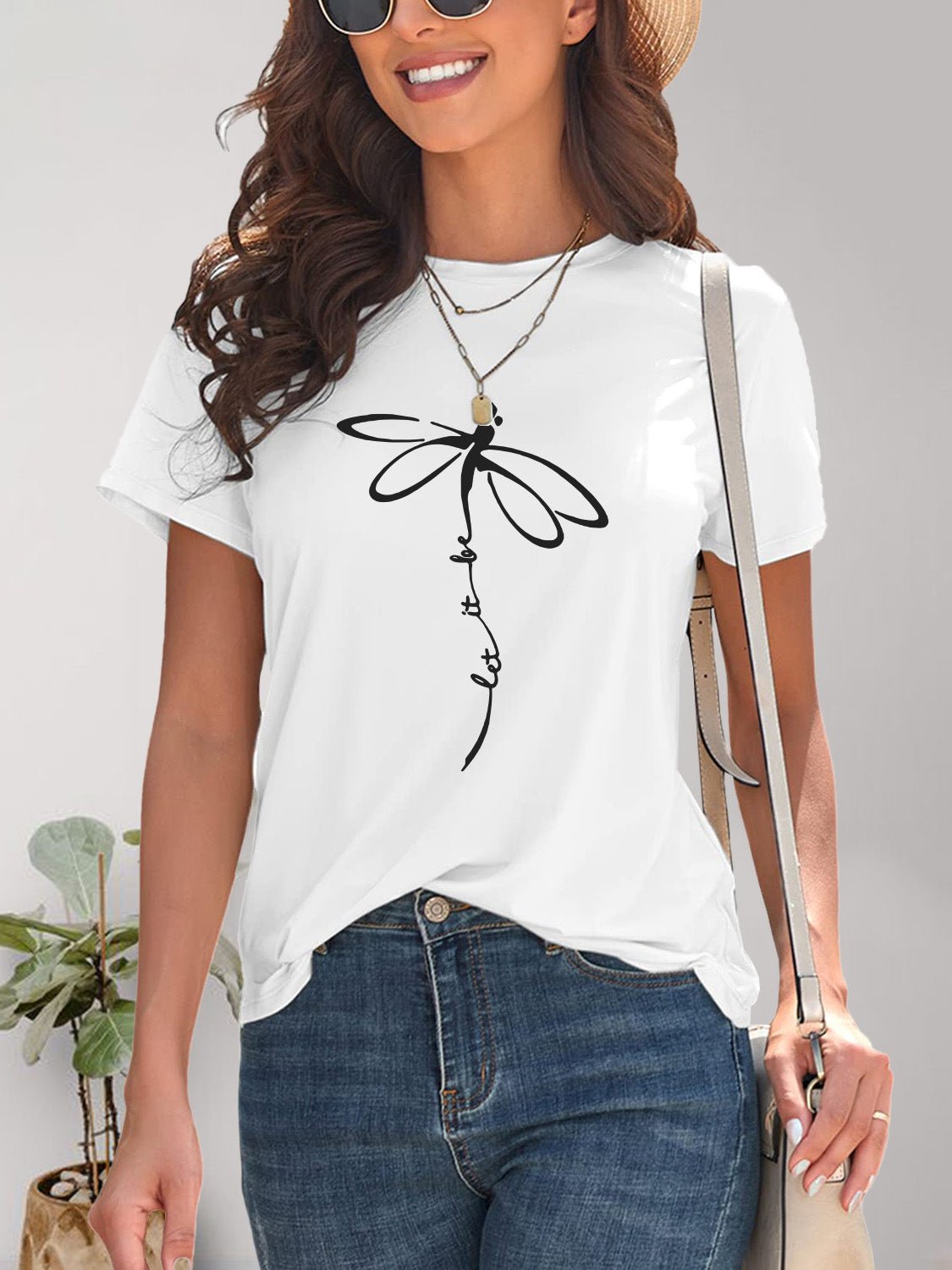 Dragonfly Graphic Round Neck Short Sleeve T-Shirt - Bella Blue Styles