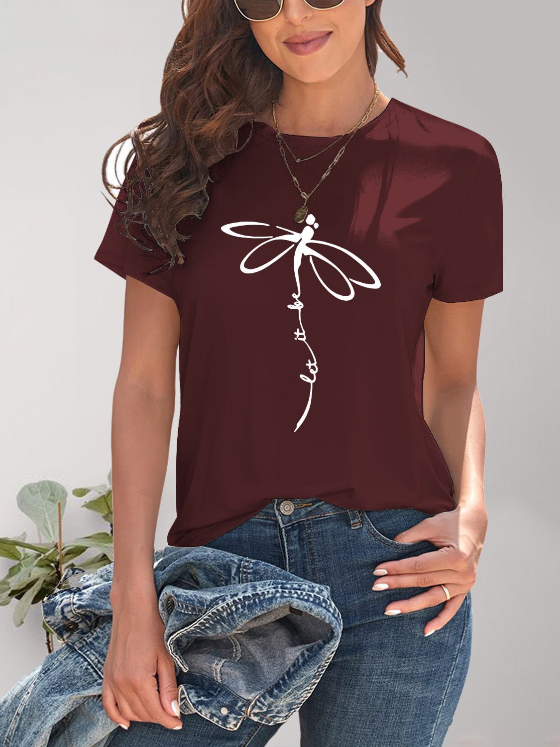 Dragonfly Graphic Round Neck Short Sleeve T-Shirt - Bella Blue Styles