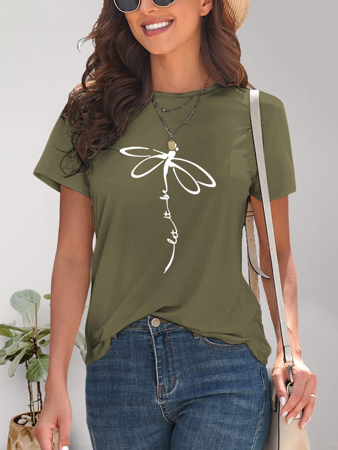 Dragonfly Graphic Round Neck Short Sleeve T-Shirt - Bella Blue Styles