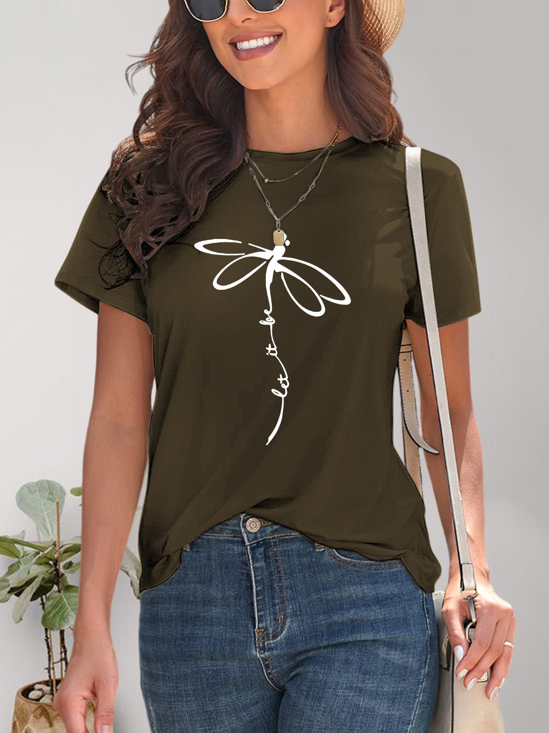 Dragonfly Graphic Round Neck Short Sleeve T-Shirt - Bella Blue Styles