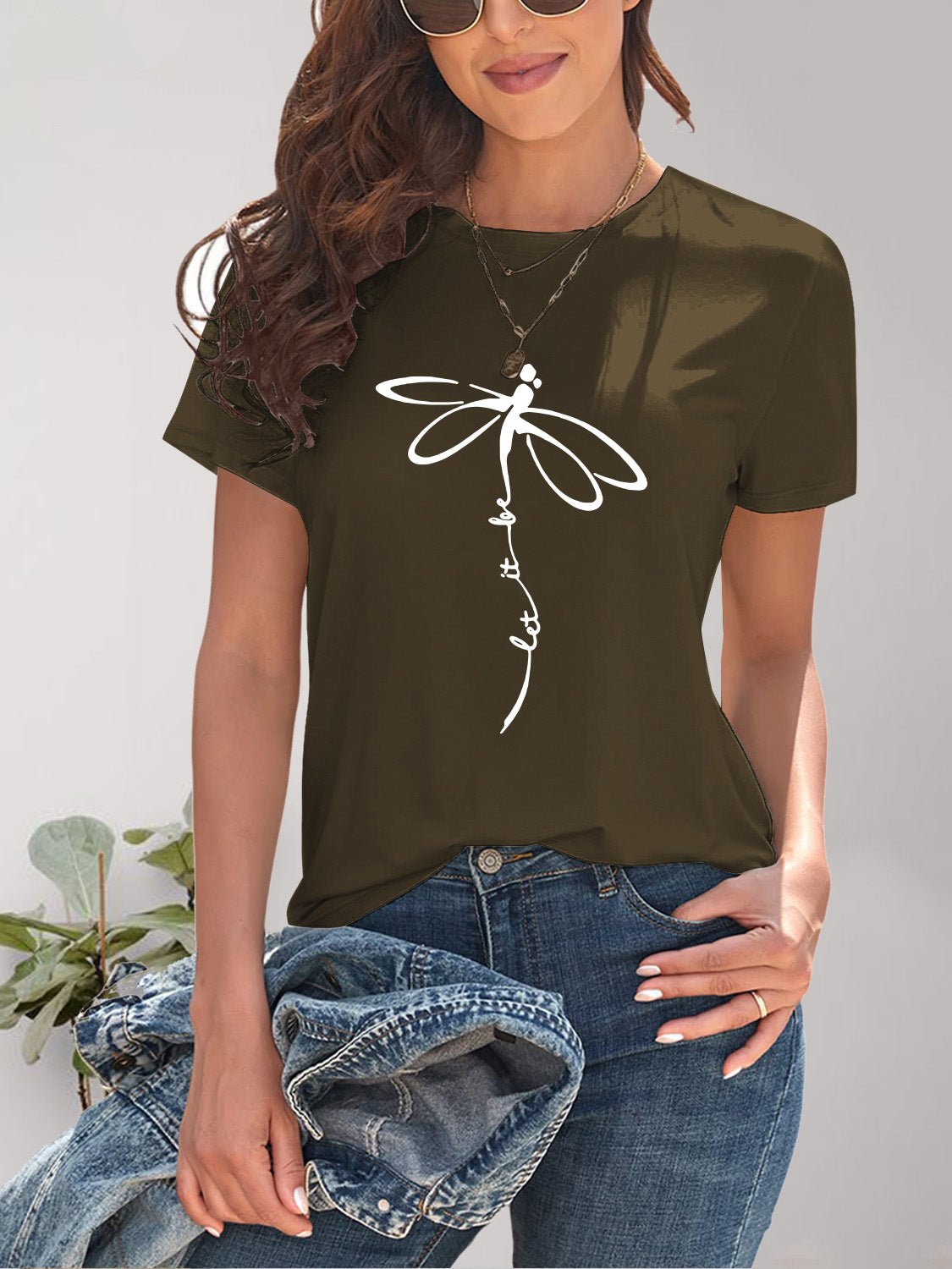 Dragonfly Graphic Round Neck Short Sleeve T-Shirt - Bella Blue Styles