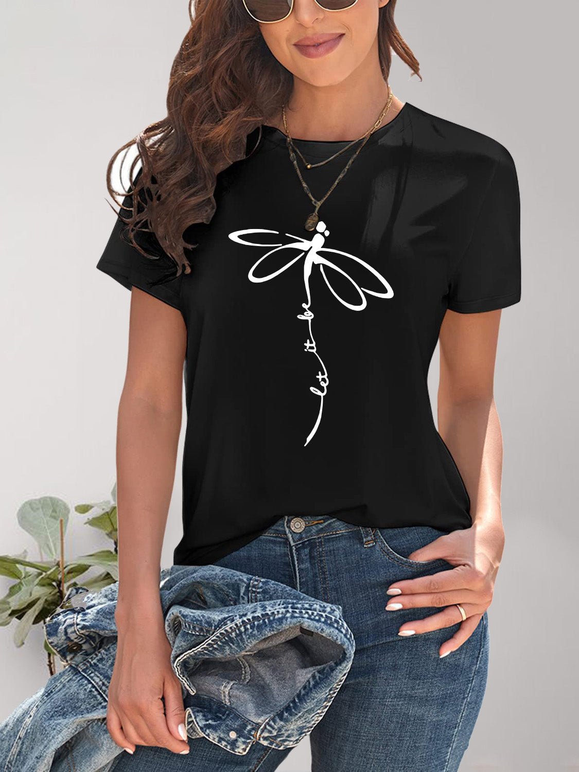 Dragonfly Graphic Round Neck Short Sleeve T-Shirt - Bella Blue Styles