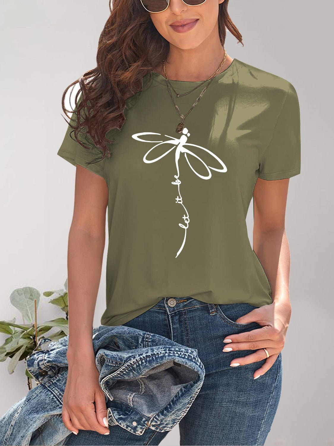 Dragonfly Graphic Round Neck Short Sleeve T-Shirt - Bella Blue Styles