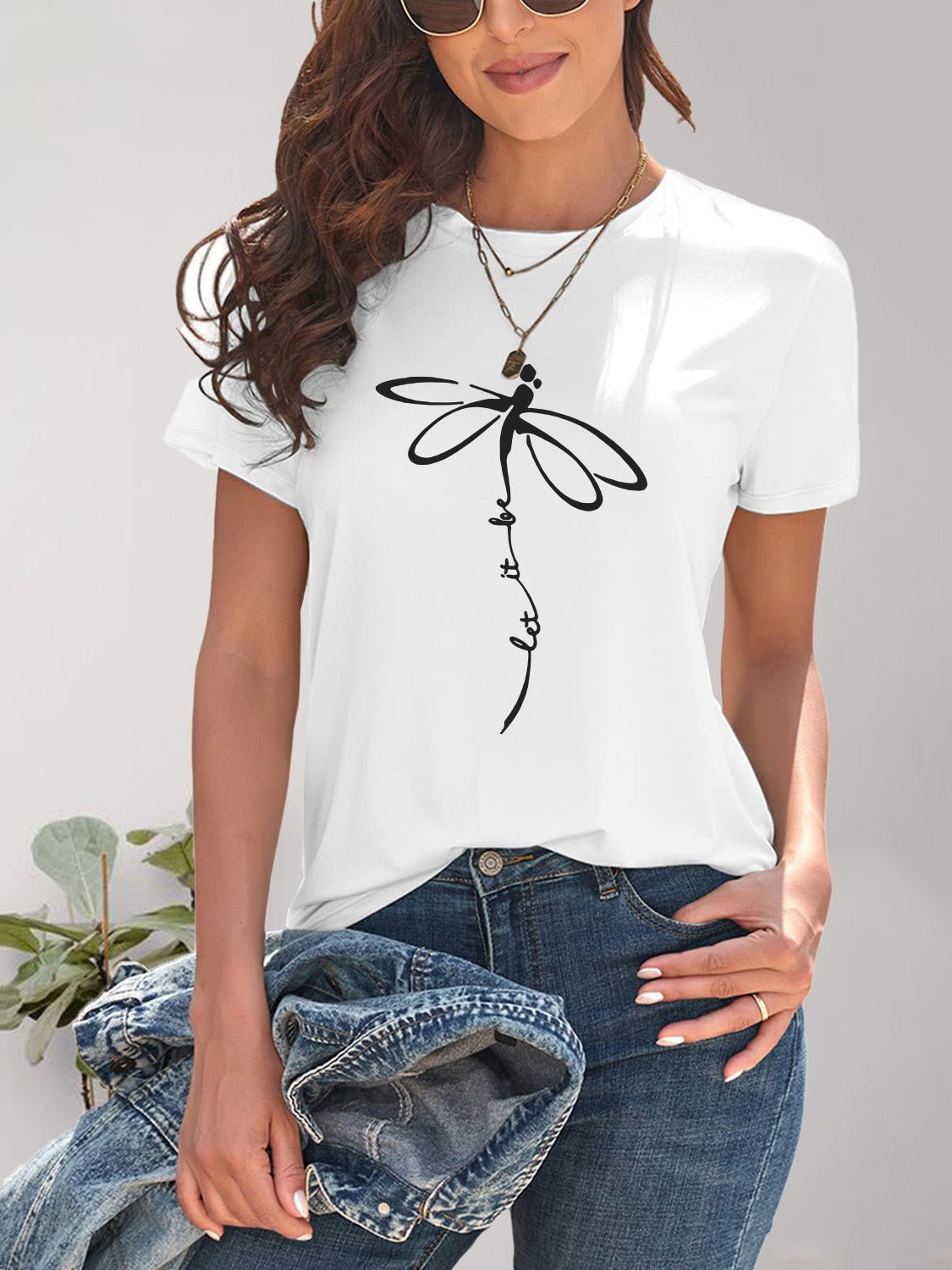 Dragonfly Graphic Round Neck Short Sleeve T-Shirt - Bella Blue Styles