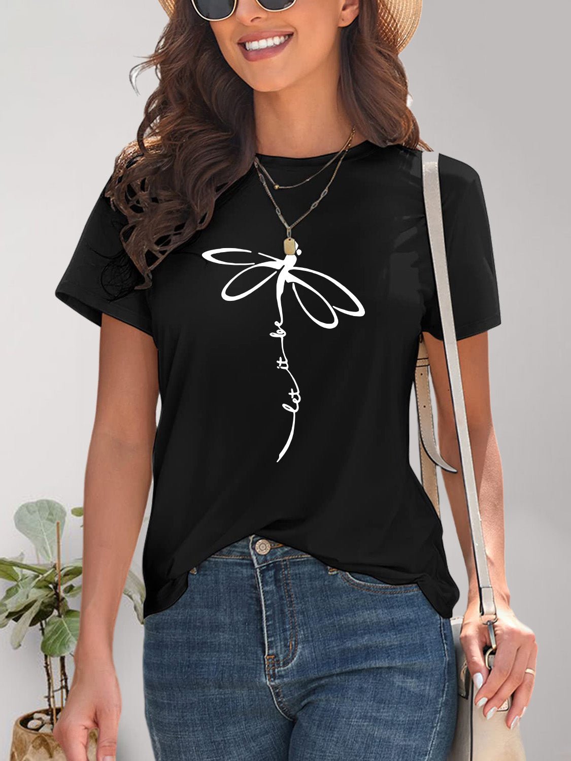 Dragonfly Graphic Round Neck Short Sleeve T-Shirt - Bella Blue Styles