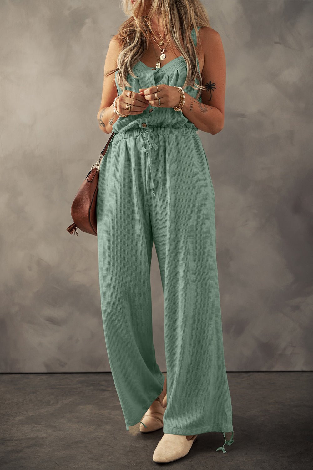 Drawstring Wide Strap Wide Leg Overalls - Bella Blue Styles