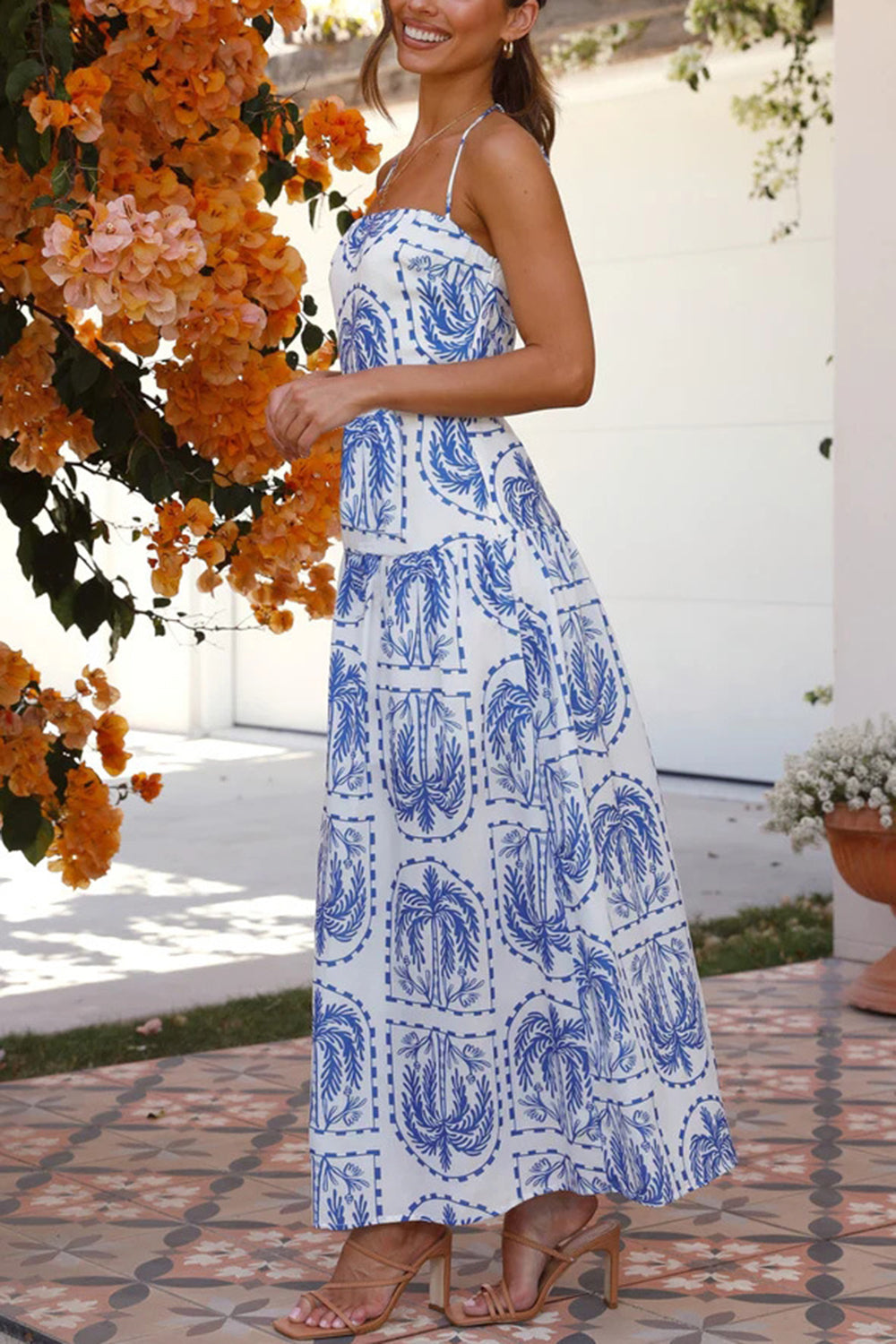 Printed Halter Neck Maxi Dress